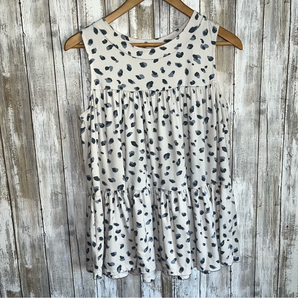 entro Tops - Entro White Blue Leopard Tiered Sleeveless Tank Women’s